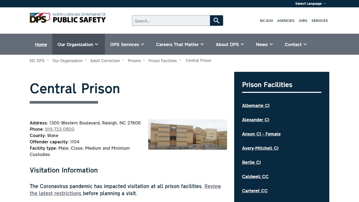 Central Prison | NC DPS - North Carolina Department of Public Safety