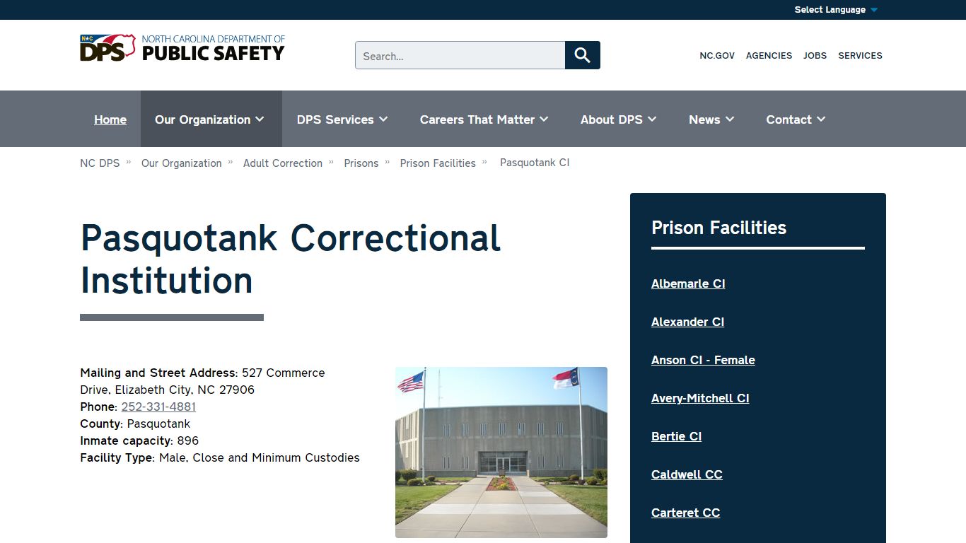 Pasquotank Correctional Institution | NC DPS